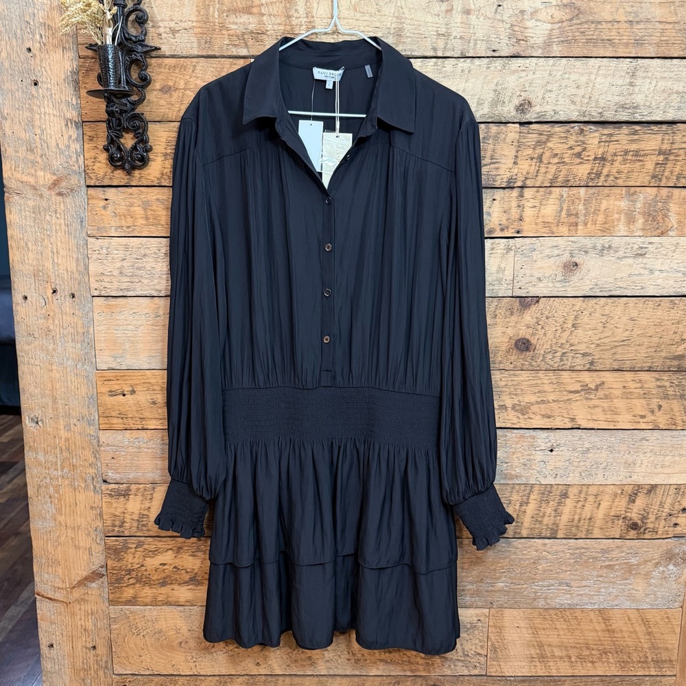 Ramy Brook Black Long-Sleeve Tiered Shirt Dress